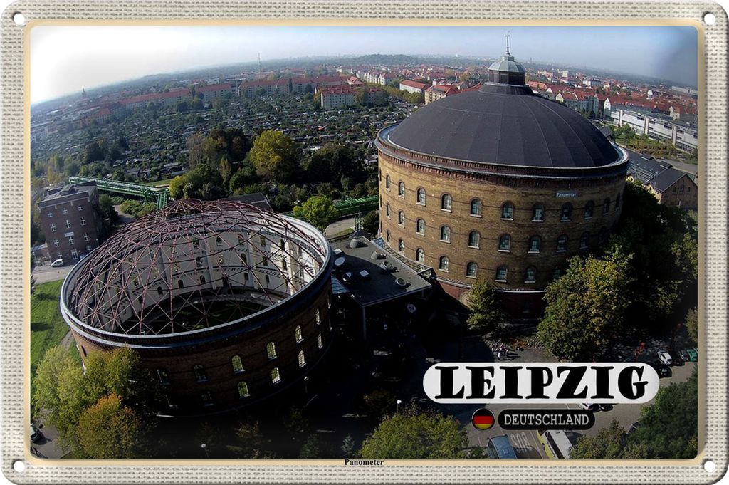 Blechschild Städte Leipzig Blick auf Panometer 18x12cm