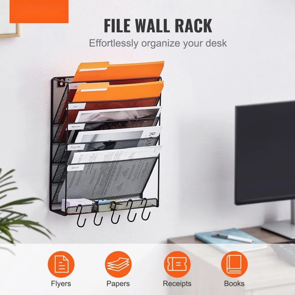 Porte-revues mural design avec 6 niveaux de rangement pour bureau pro