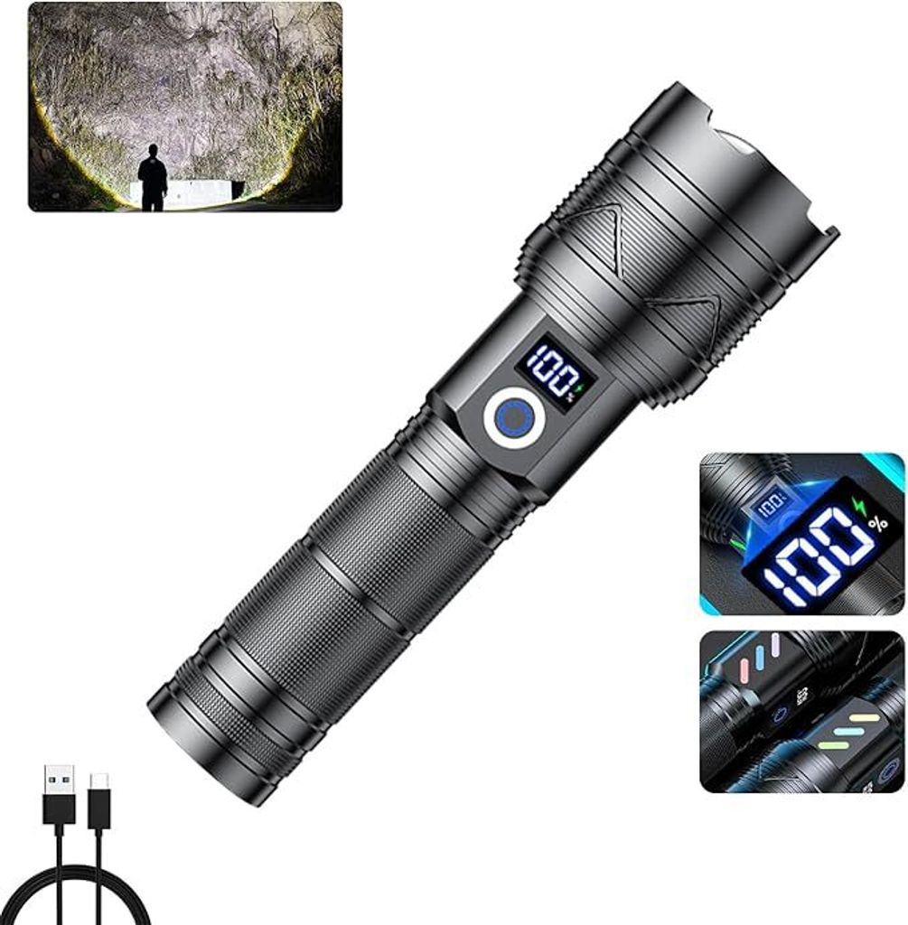 Taschenlampen,mit hoher Lumenzahl, wiederaufladbar, 250000 Lumen, superhell , leistungsstarke LED, für Camping, Wandergeschenk,für Notfälle