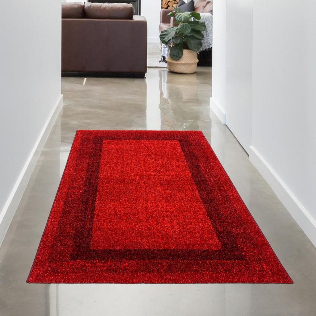 Teppich Wohnzimmer Designer kurzflor Modern vintage seitlich gekettelt in rot Größe - 80 x 150 cm