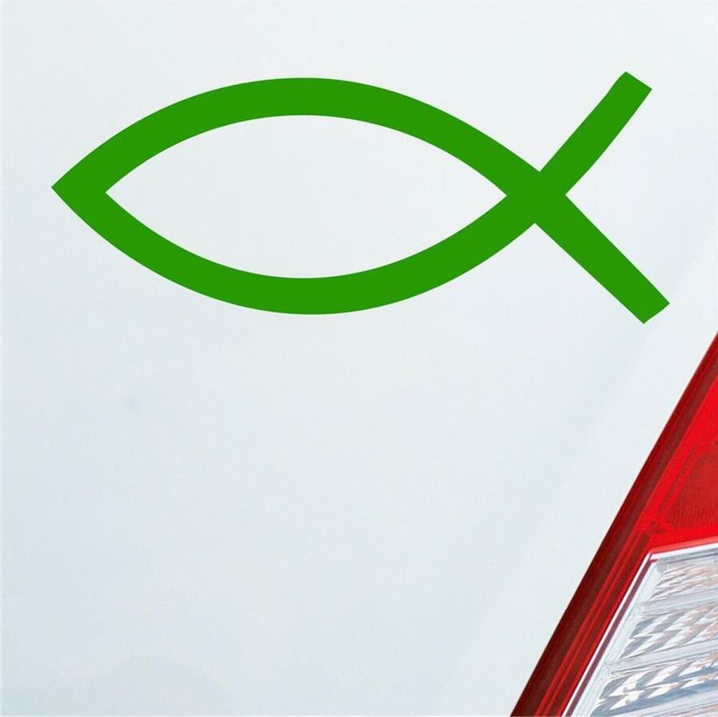 Auto Aufkleber Kirche Church Fische Symbol Jesus Gott 15x6 cm Hellgrün Sticker Heckscheibenaufkleber
