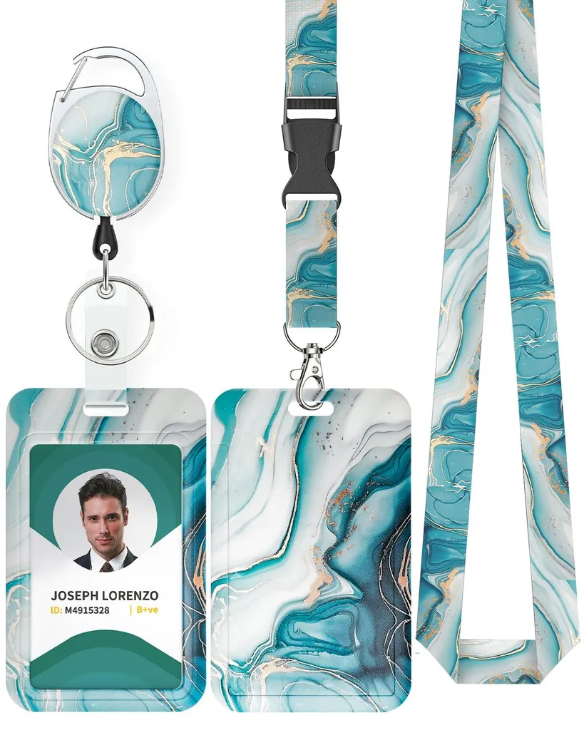 Porte-carte rétractable vertical motif marbre pour infirmière et pro
