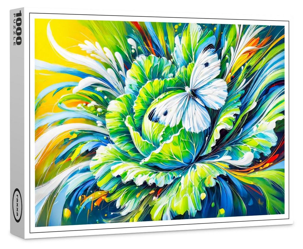 raxxa Premium-Puzzle "Cabbage White Butterfly on Cabbage in Oil Painting", 1000 Teile