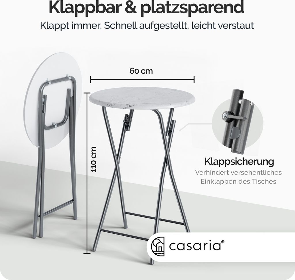 CASARIA® Stehtisch Klappbar 110cm Hoch Rund Ø 60cm Outdoor Produktbild 2