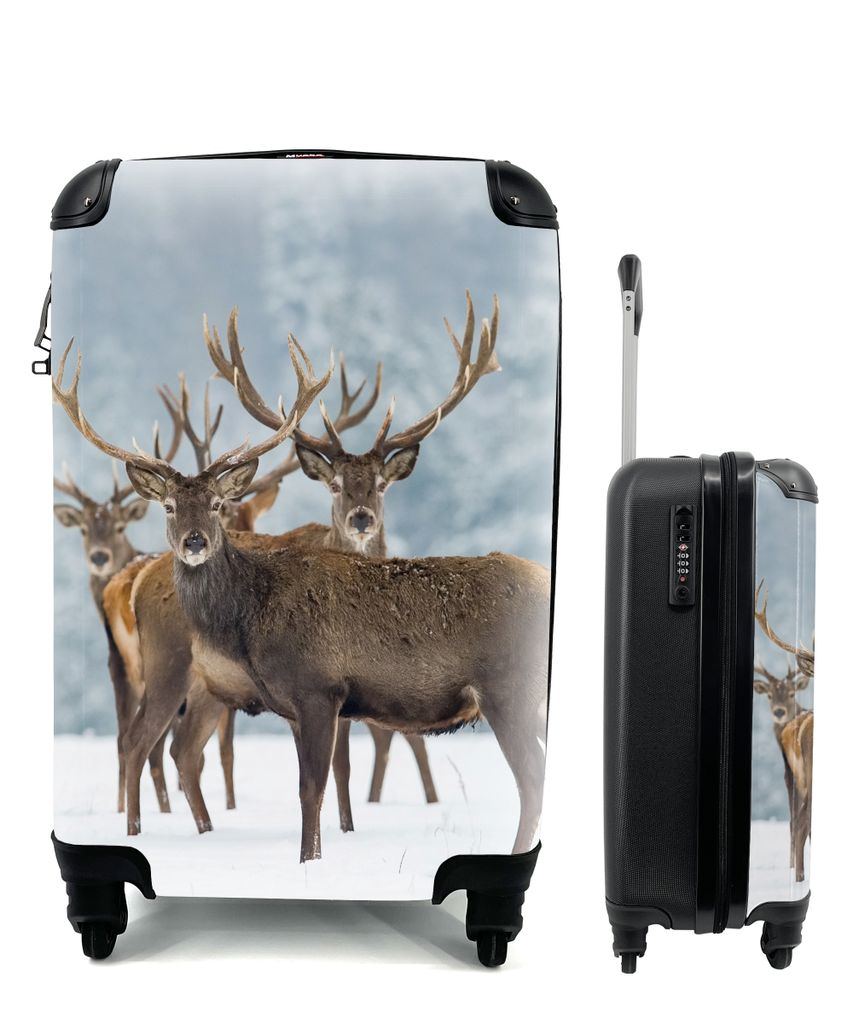 MuchoWow Koffer Handgepäck Trolley Rollkoffer Kleine Reisekoffer mit 4 Rollen - Hirsche - Tiere - Schnee - Winter - Landschaft - Natur - Cabin S...