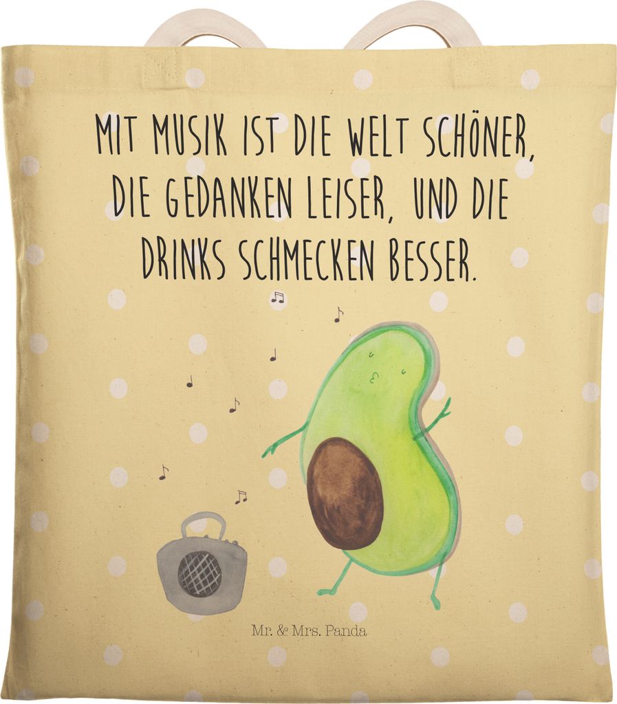 Mr. & Mrs. Panda Tote Bag Avocado Tanzen - Gelb Pastell - Geschenk, Urlaub, Drinks, Tragetasche, Musik, shopping, Party, Gesund, Beutel Tasche, Sto...