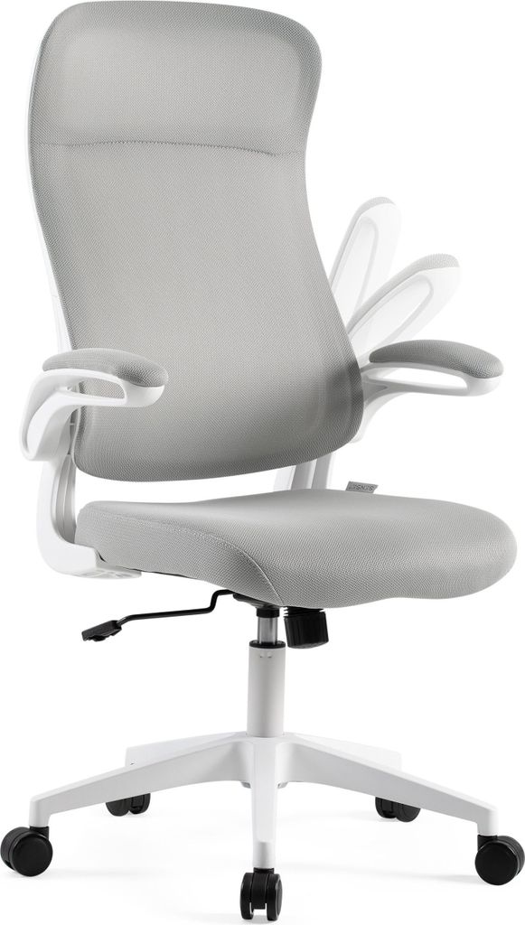 SENSE7 Revo Ergonomischer Bürostuhl Schreibtischstuhl Grau Klappbare Armlehnen Netzrücken Wippfunktion Homeoffice Chefsessel PC Stuhl Weiß 140 kg