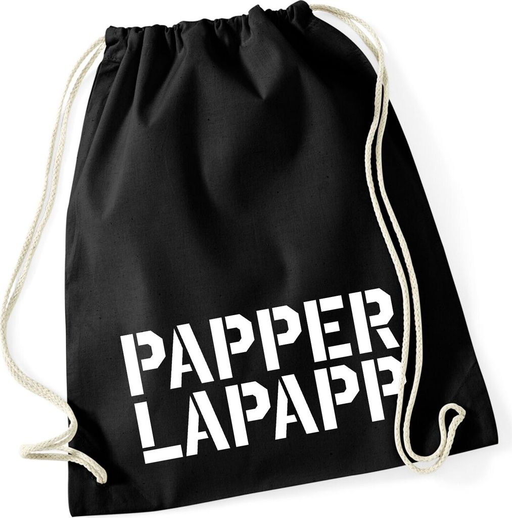 Huuraa Turnbeutel Papperlapapp Schriftzug 12 Liter Black Baumwolle Rucksack Geschenkidee