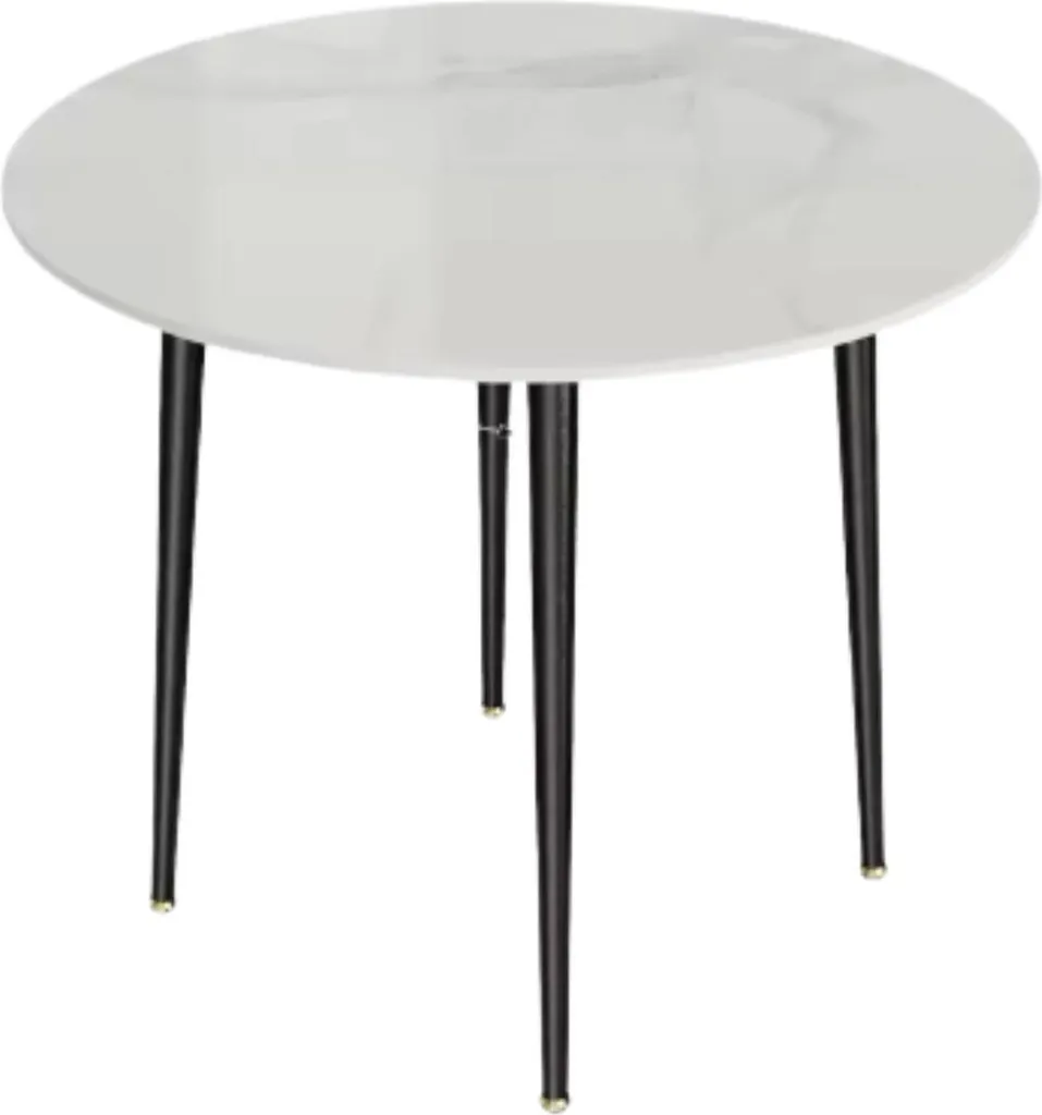 Table ronde gain de place 80cm aspect marbre gris pieds métalliques