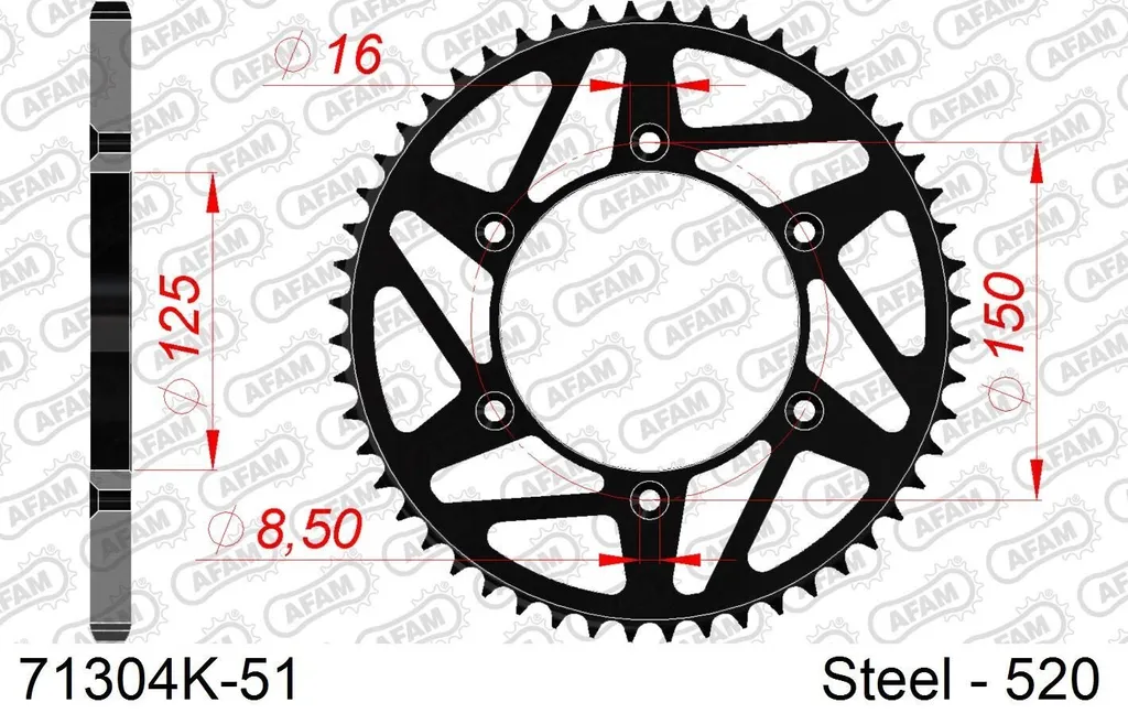 Couronne AFAM 520 51Z en acier noir idéale pour compétition Motocross