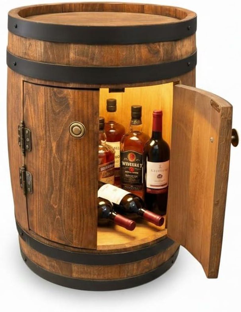 Minibar en fût de bois weeco fabriqué à la main, meuble bar Image du produit 