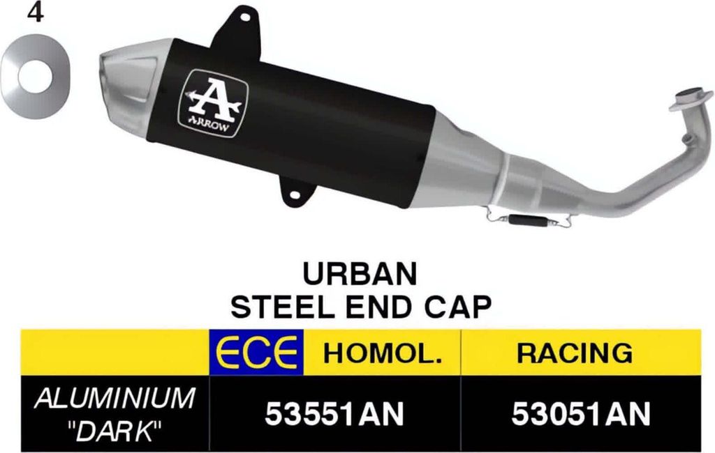 ARROW Komplett-Rennsportauspuff Urban Schwarz mit Edelstahl-Endkappe für Piaggio VESPA GTS 310