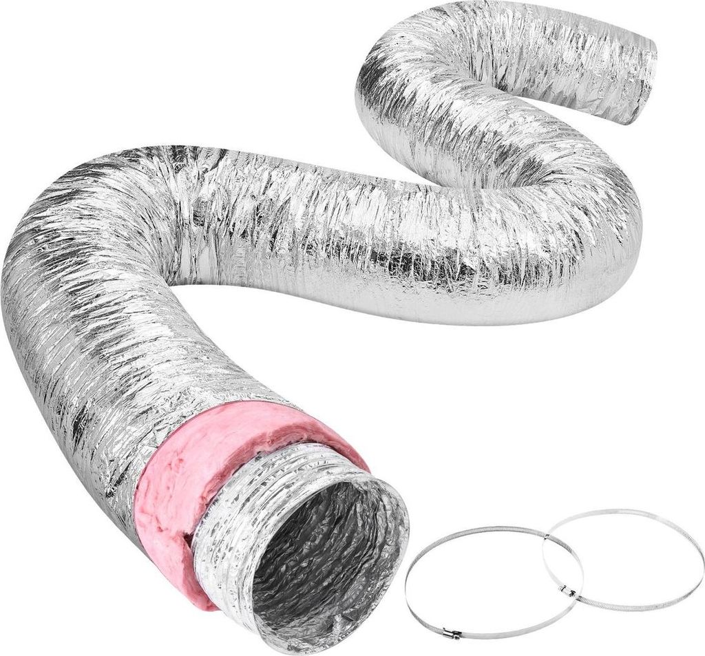 Trockner-Entlüftungsschlauch, 152,4 mm isolierter flexibler Schlauch, 7,62 m lang, mit 2 Schlauchschellen, strapazierfähiger dreilagiger Schutz f...