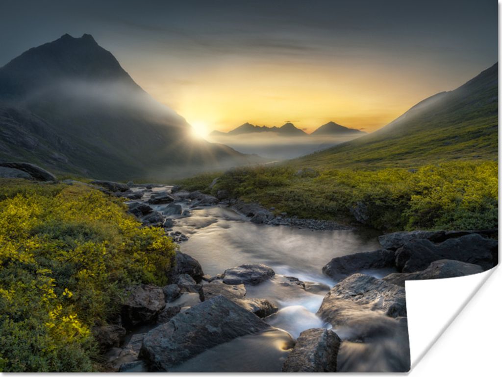 MuchoWow Poster Nahaufnahme Sonne am Fluss in Norwegen 80x60 cm - Kunst für zu Hause