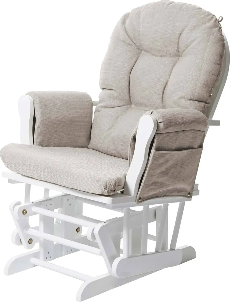 Fauteuil relax oscillant crème avec pouf, structure blanche robuste