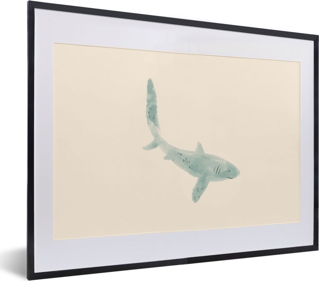 MuchoWow MuchoWow Gerahmtes Poster Fisch - Meer - Grau - Aquarell 40x30 cm - Poster mit zchwarzem Bilderrahmen - Bilderrahmen - Poster im Rahmen