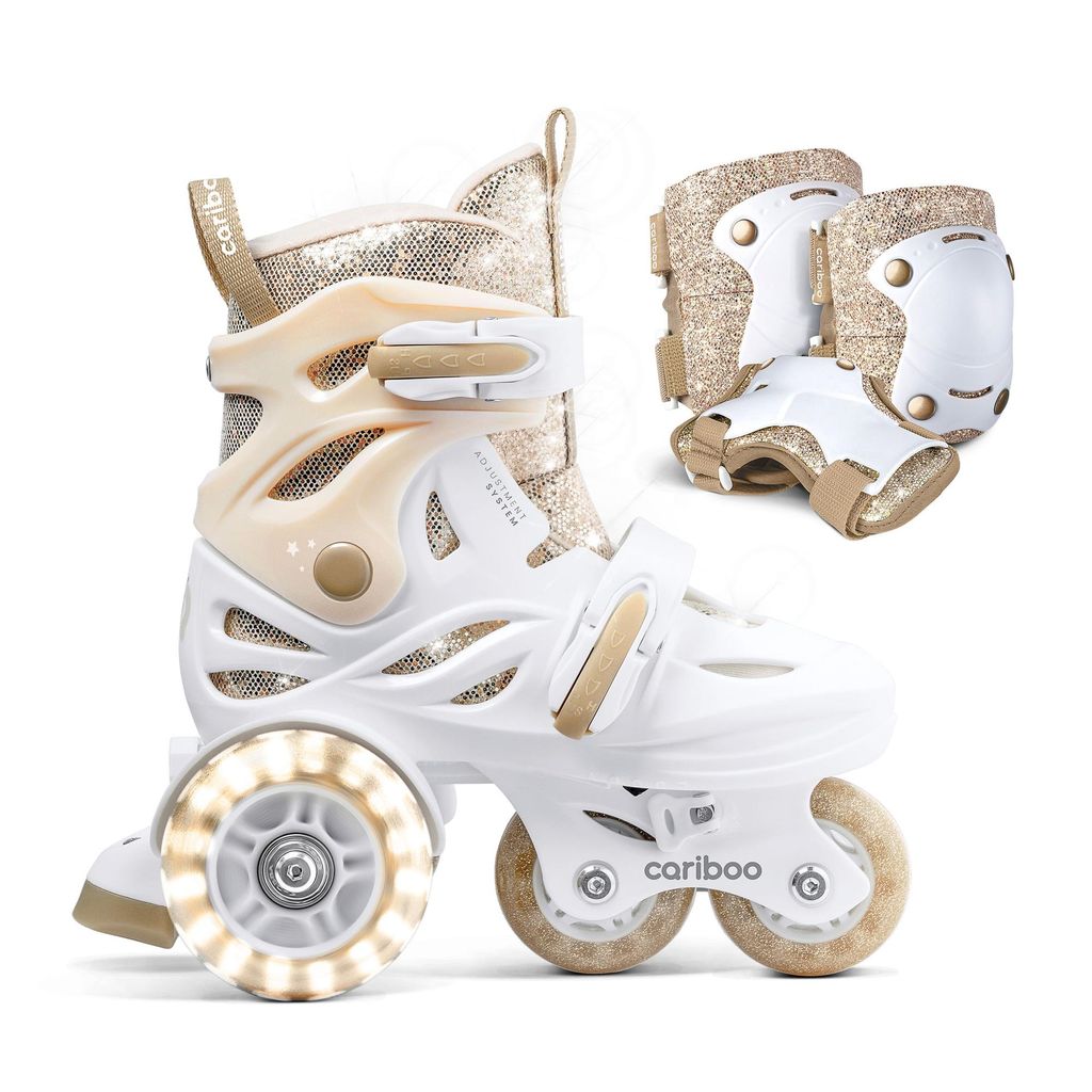 Kinder-Rollschuh-Set Cariboo Ballerina + goldene Schützer - XS