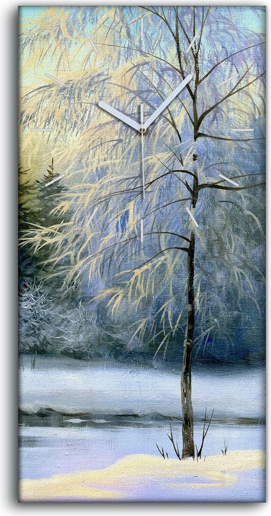 Wandbild Leinwand Bilder Wanduhr Geräuschlos Kunstdruck 30x60 Winter Wald - weiße Hände