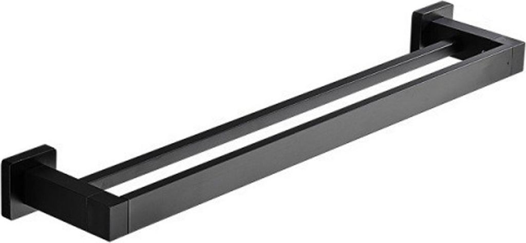 Handtuchhalter, mattschwarz, doppelter Handtuchhalter, Wandhalterung aus Edelstahl, 2 Stangen, Badezimmerregal, Badezimmerzubehör (Größe: 40 cm)