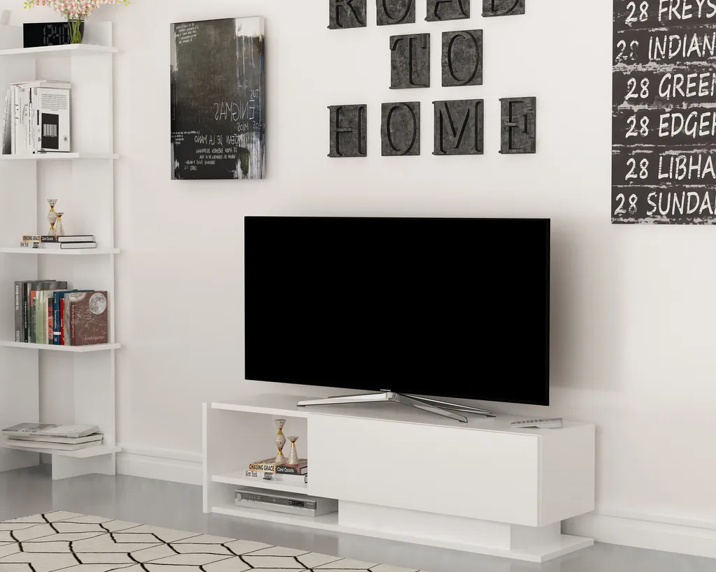Meuble TV Gain de Place pour Salon et Studio - Blanc Mat 120 x 31 cm