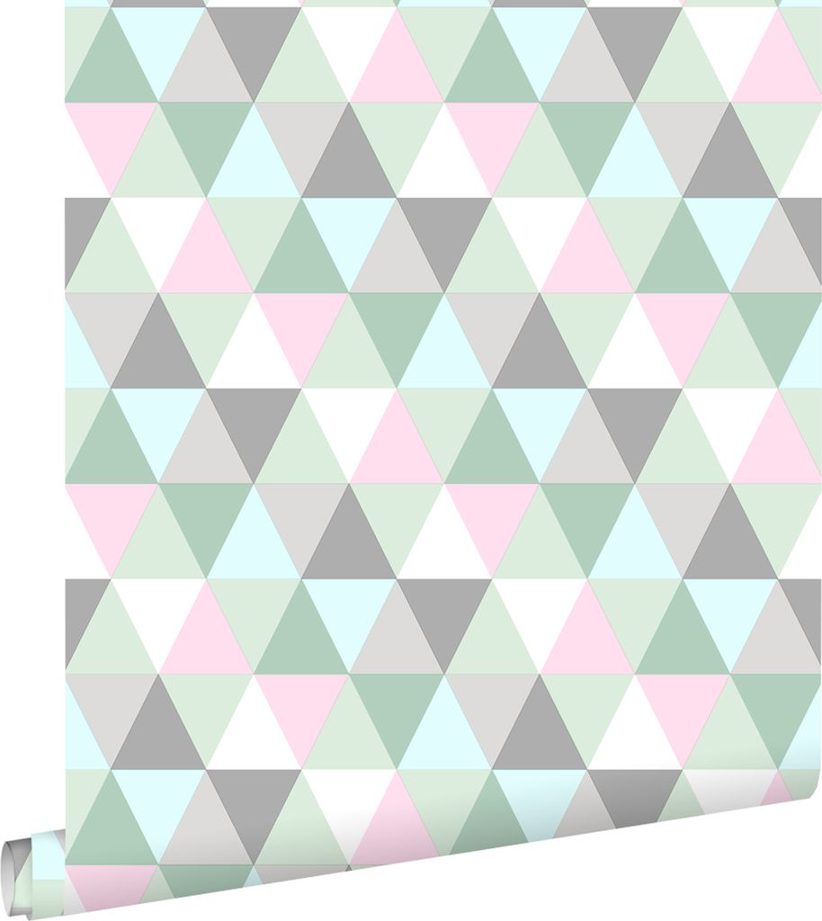 ESTAhome Tapete Dreiecke Mintgrün, Rosa und Grau 53 cm x Produktbild 