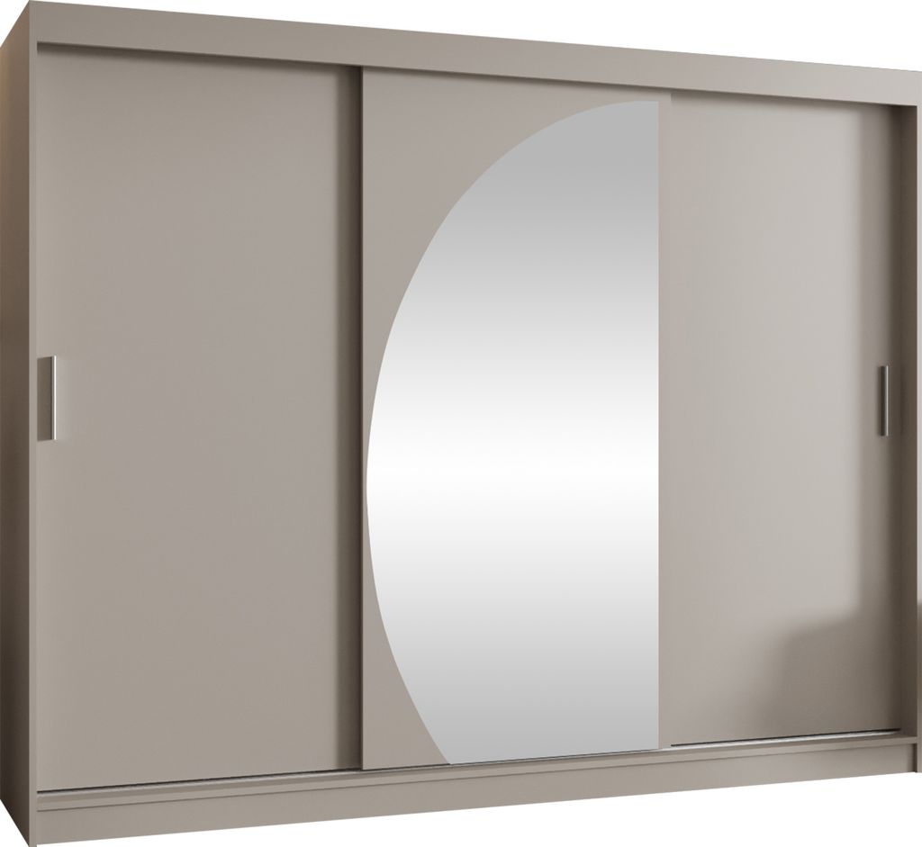 MIRJAN24 Kleiderschrank Wika 250, Schwebetürenschrank mit zwei Kleiderstangen, Garderobe (Farbe: Cashmere, Größe: 250 cm, ohne Schubladen)