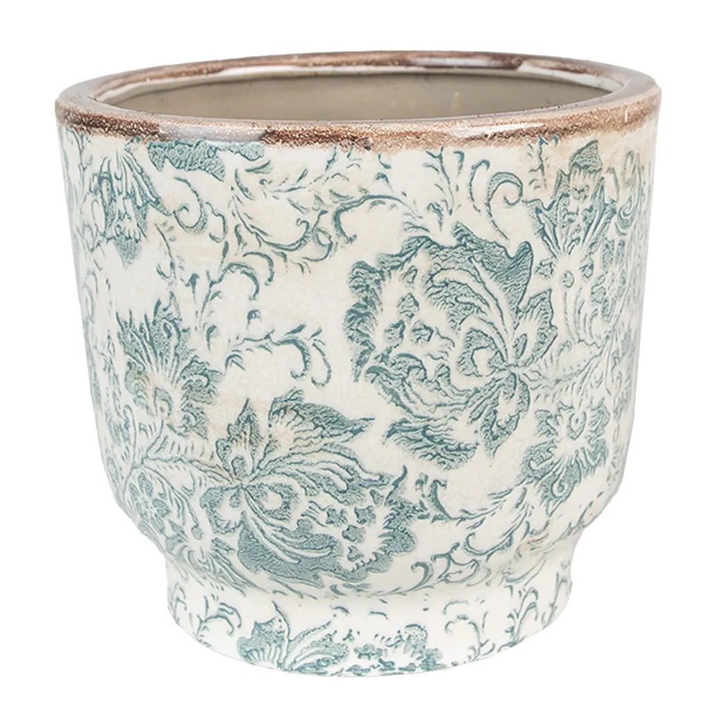 Clayre & Eef Pot de fleurs Ø 21x20 cm en céramique vert et beige