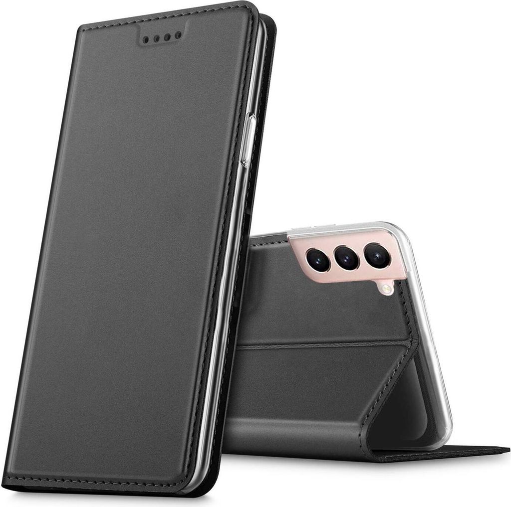 Conie Ultra Slim Klapp Tasche für Samsung Galaxy S22 Kartenfach Hülle Rundumschutz in Anthrazit / Grau