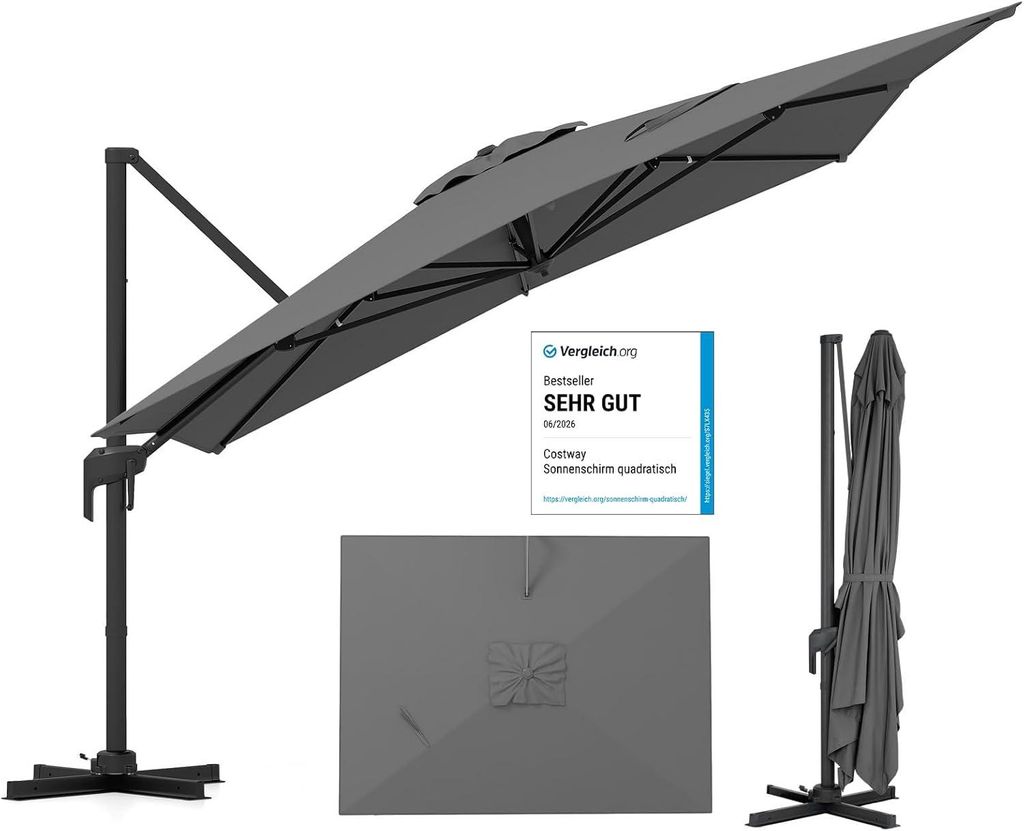 COSTWAY Parasol ogrodowy prostokątny 300 x 400 cm, duży Zdjęcie produktu 
