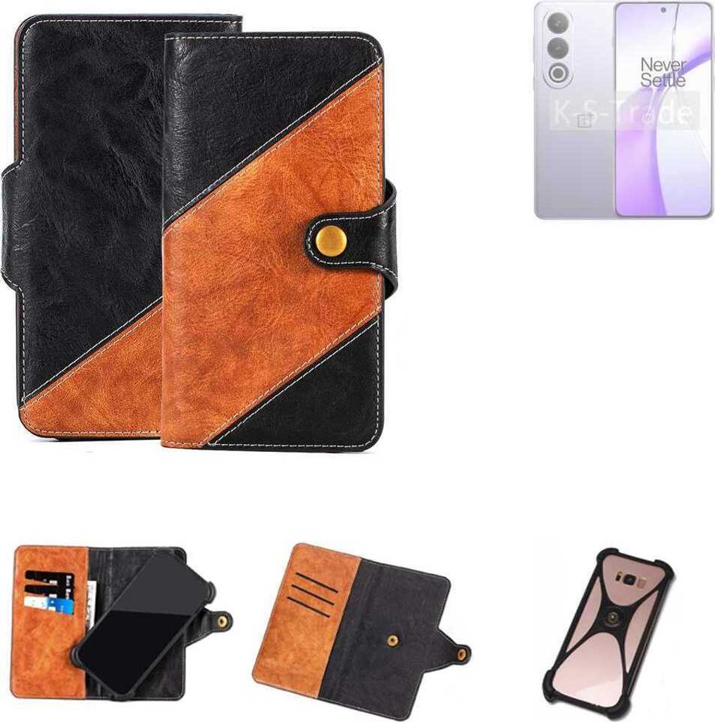 K-S-Trade Handyhülle Schutzhülle Bookstyle Case Wallet-Case kompatibel mit OnePlus Ace 3V Handy Cover Bumper Klapphülle schwarz hellbraun 1x