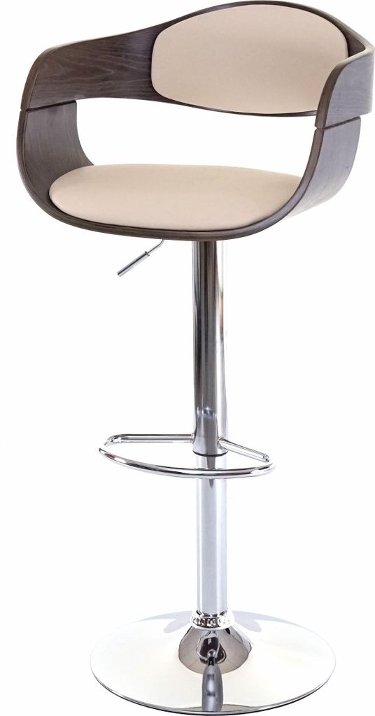 Barhocker HWC-A47, Barstuhl, Holz Bugholz Retro-Design grau, Kunstleder creme