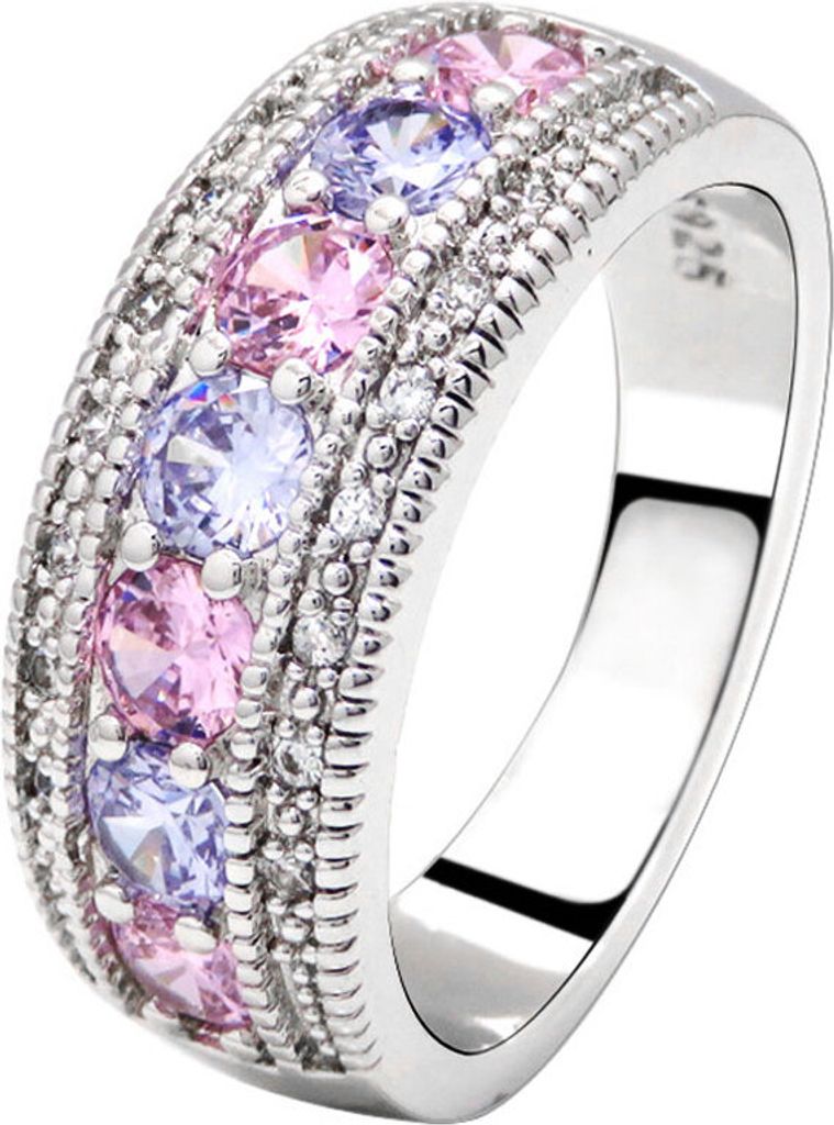 Hochzeit, Verlobung, Brautschmuck, bunter Fingerring mit eingelegtem Zirkonia-US 6