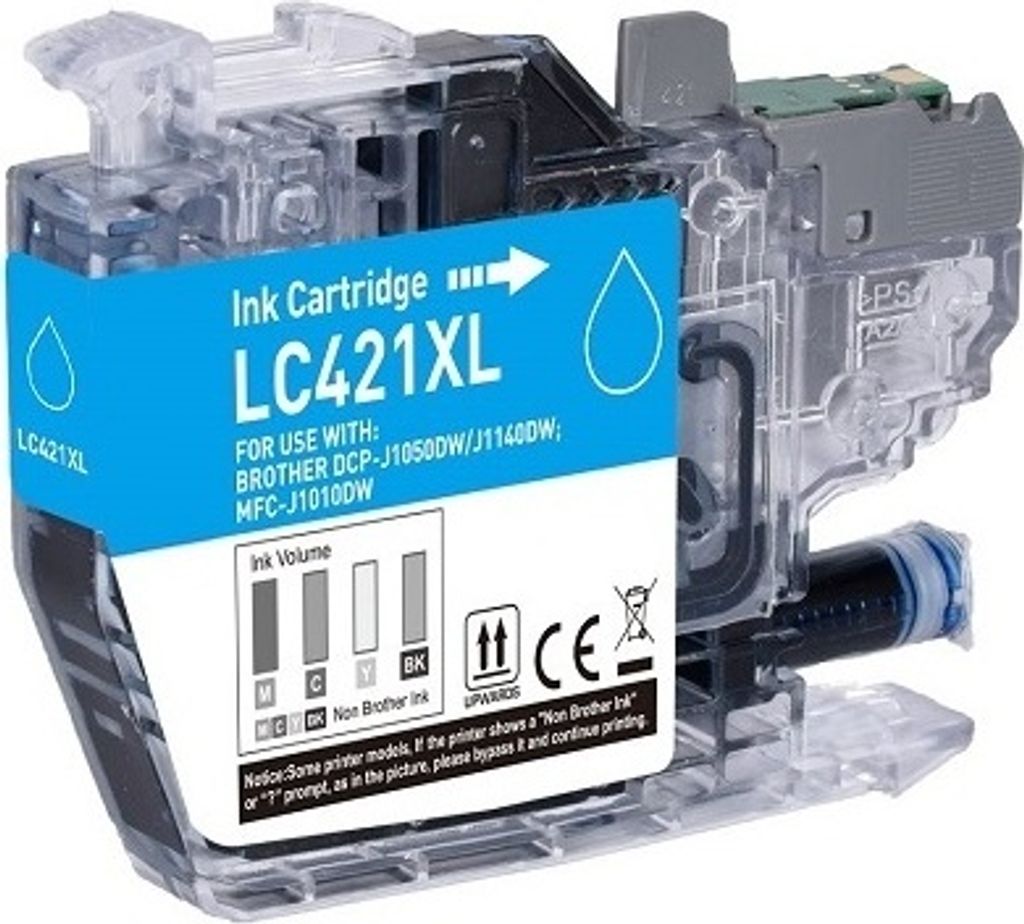 XL Druckerpatrone kompatibel mit Brother LC-421 XL-C Cyan für DCP-J1050 DW, DCP-J1140 DW, DCP-J1800 DW, MFC-J1010 DW für 500 Seiten!