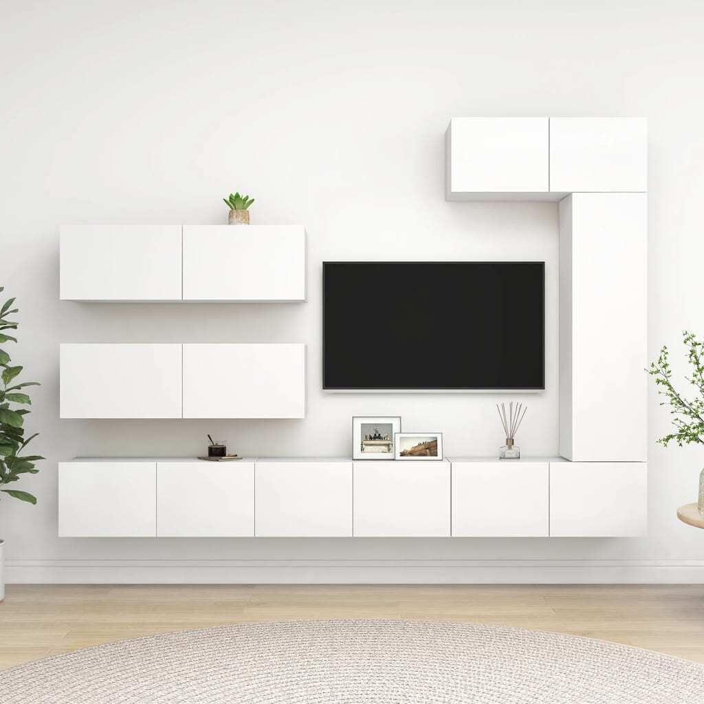 The Living Store 7-tlg. TV-Schrank-Set Weiß Holzwerkstoff