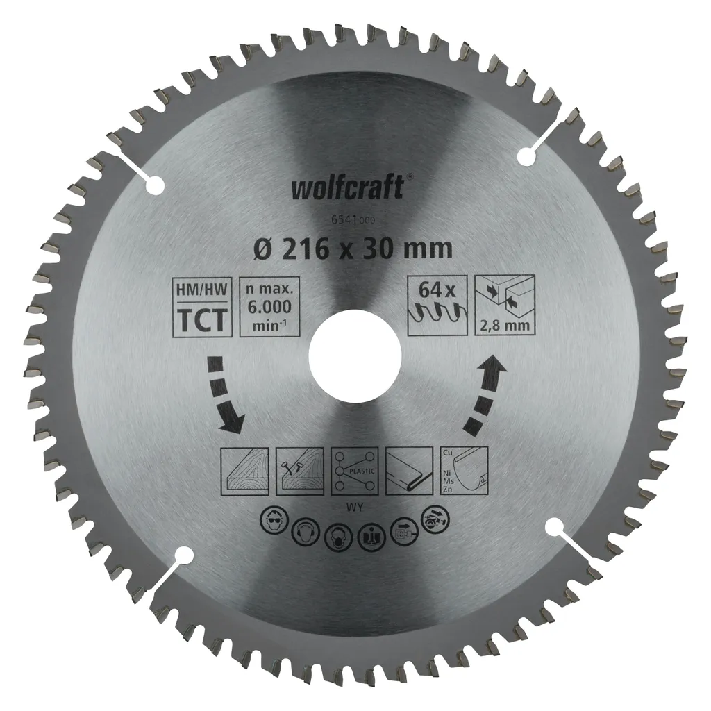 Disque de scie circulaire de précision ø216mm 64 dents Wolfcraft HM