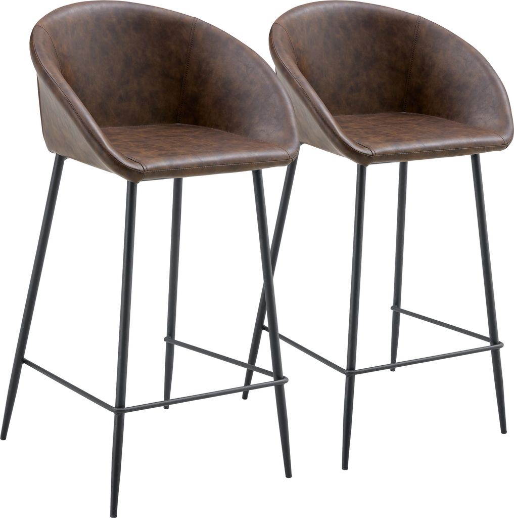 2er Set Barhockern aus braunem Kunstleder ACHILLE
