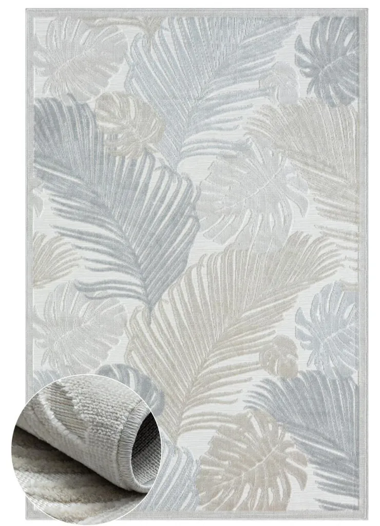 Tapis d'extérieur et intérieur à motifs fleurs crème format 100x160 cm