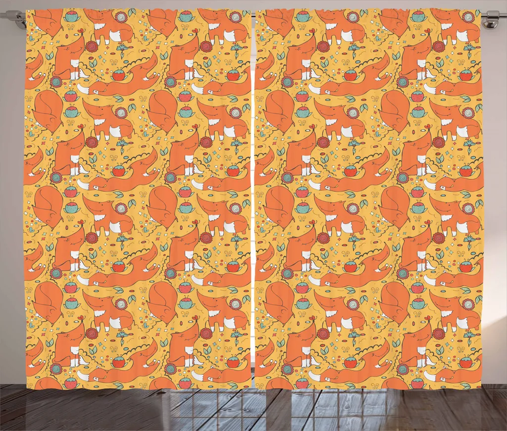 Tende ABAKUHAUS Rustiche Arancioni: Volpi e Fiori per Camera 280x245
