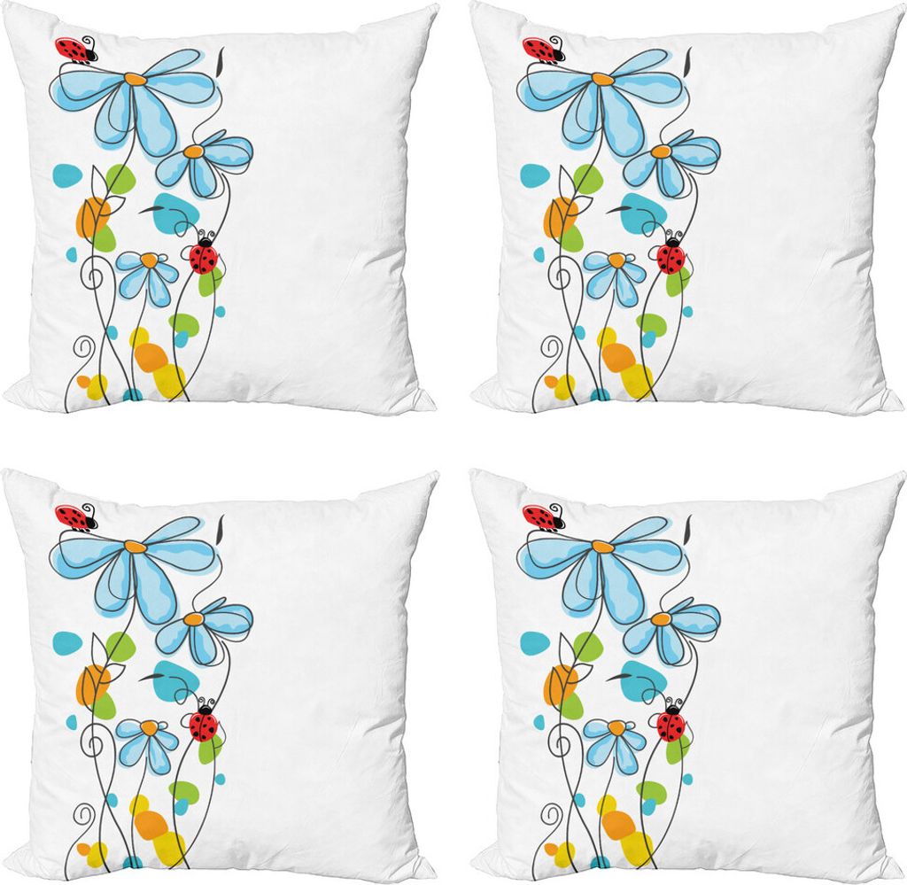 ABAKUHAUS Marienkäfer Kissenbezug Set (4 Stück), Cartoon Marienkäfer Blumen, Moderner Doppelseitiger Digitaldruck, 45 cm x 45 cm, Mehrfarbig