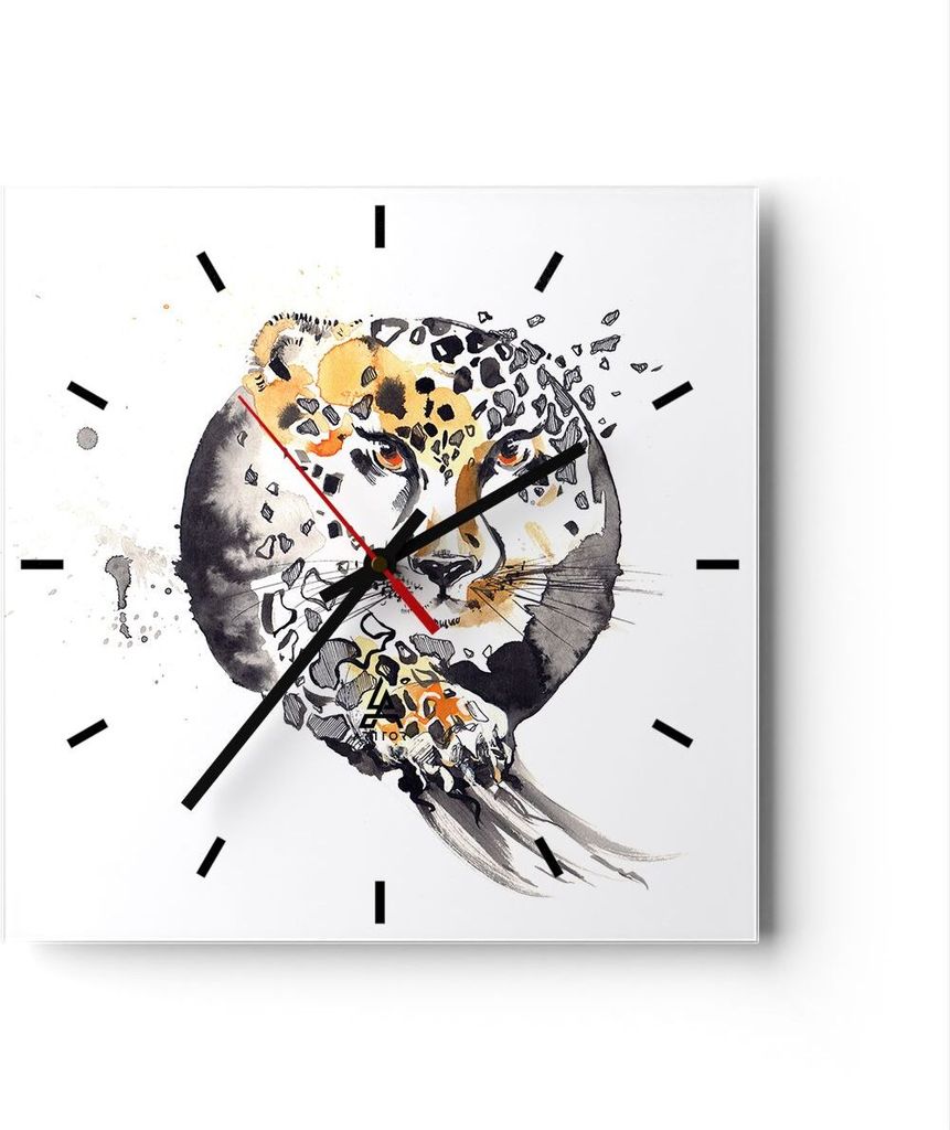 Wanduhr - Quadrat - Glasuhr - Katze Orb Tierwelt Geparden - 30x30cm - Schleichendes Uhrwerk - Lautlos - zum Aufhängen bereit - Dekoration Modern -...