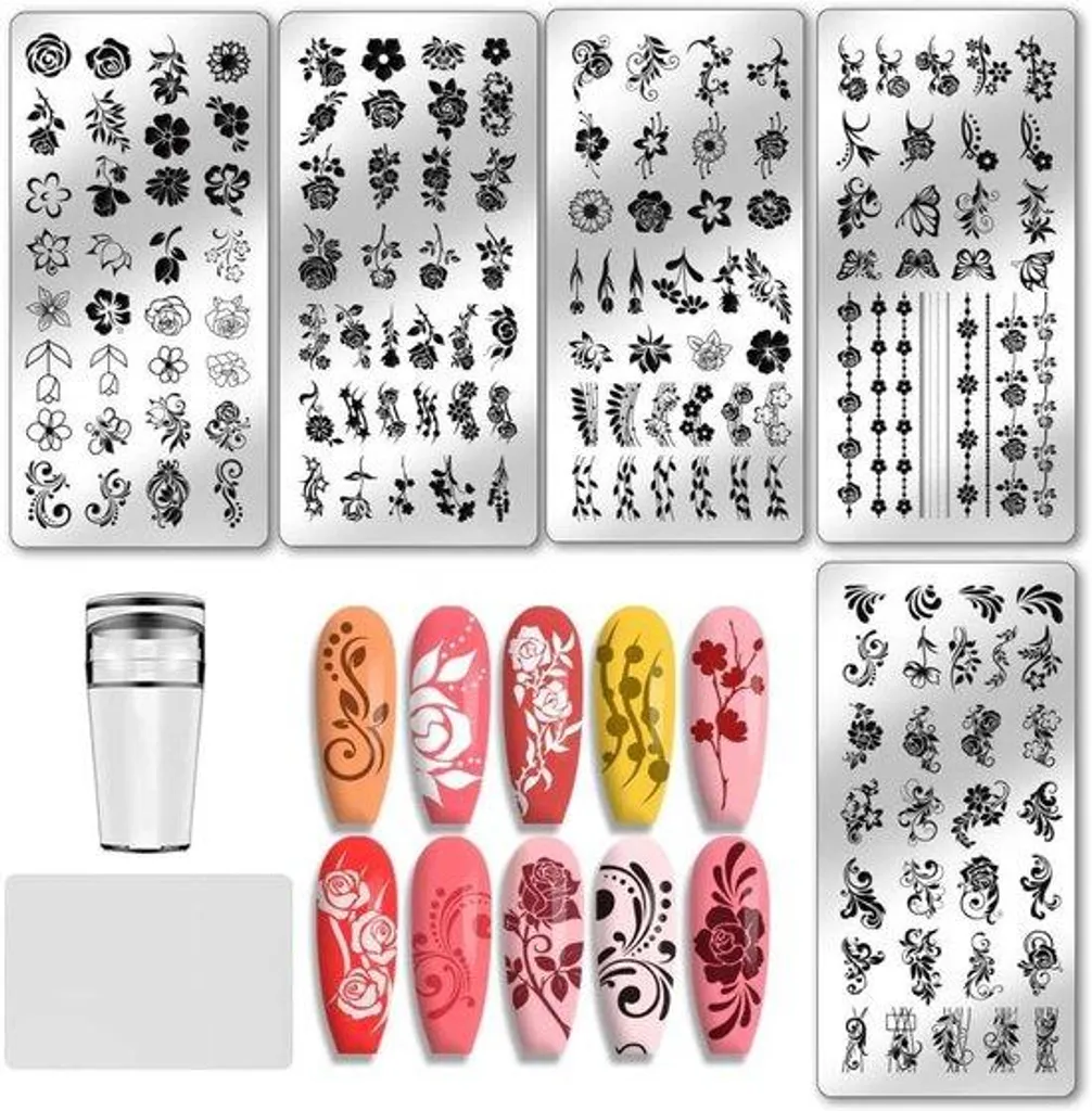 Tampons Nail Art Fleurs et Papillons - 5 Pièces Silicone Transparent