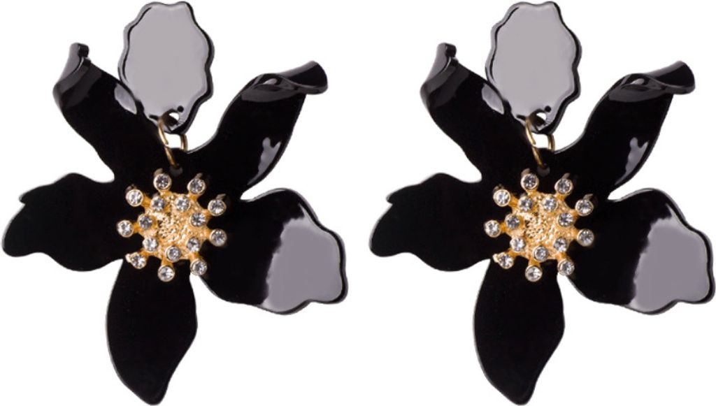 Elegante Damen Acryl-Blumen-Anhänger, Statement-Ohrstecker, Ohrringe, Schmuck, Geschenk-Schwarz