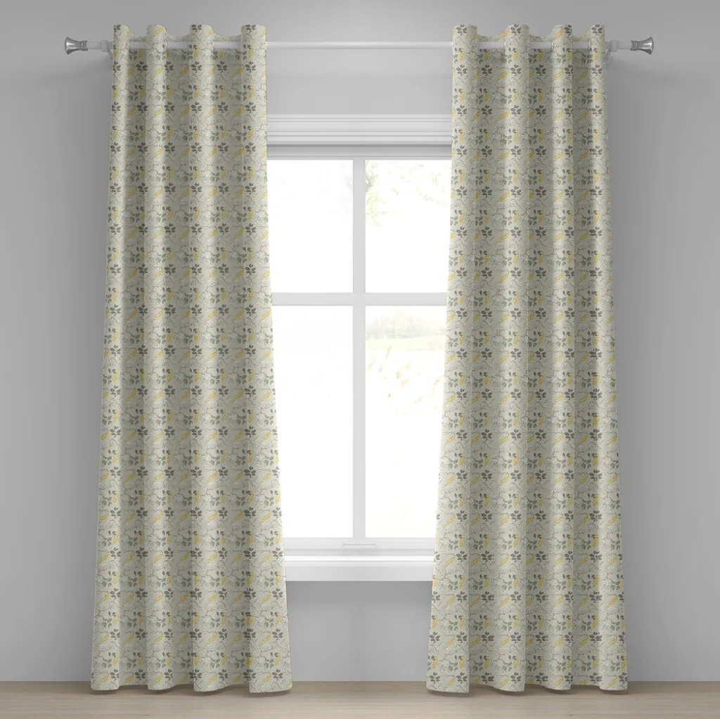 Rideau floral gris et jaune à œillets en tissu haut de gamme 280 x 225 cm