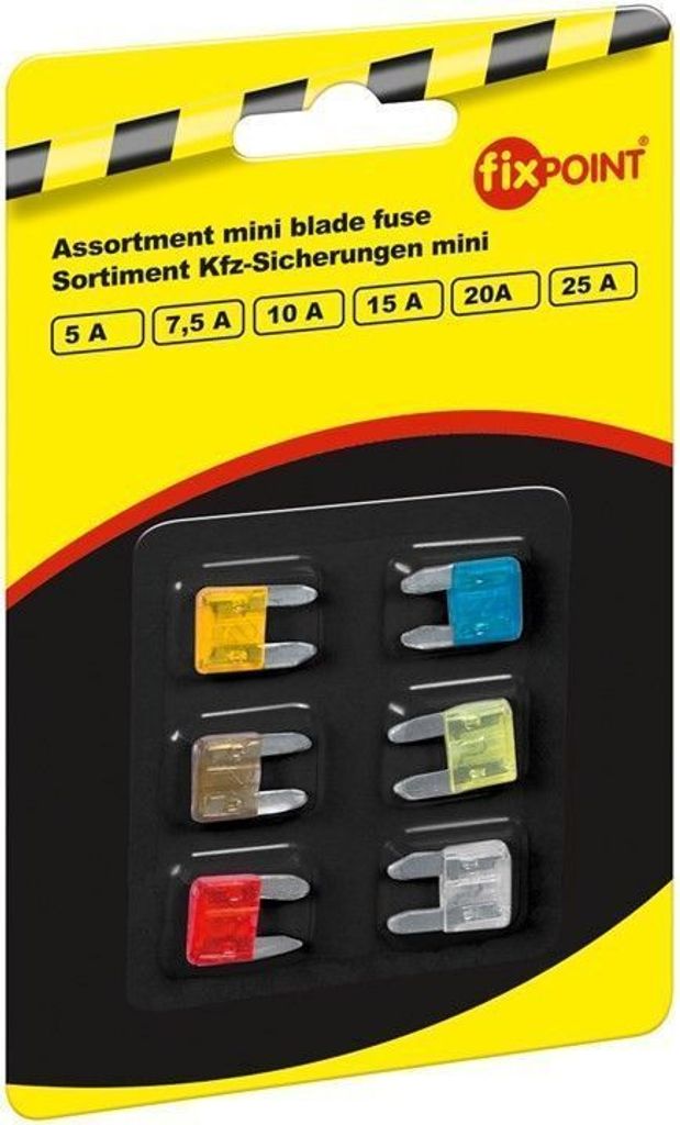 Fixpoint 20356 Kfz-Sicherungssortiment mini, 6 tlg. - Blisterkarte mit Euroaufhänger, 16,7 x 11,2 x 3,81 mm