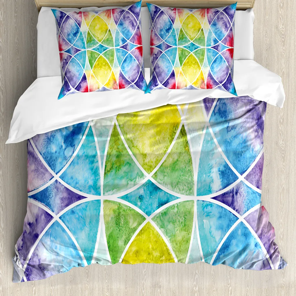 ABAKUHAUS Geometria Copripiumino, arcobaleno, antiacaro, adatto a chi soffre di allergie, con federe, 155 cm x 220 cm - 80 x 80 cm, multicolore