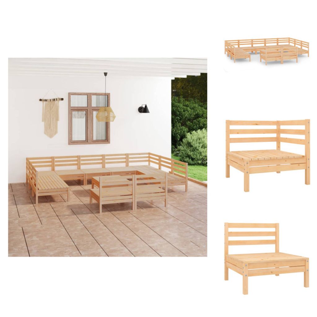 vidaXL 12-tlg. Garten-Lounge-Set Massivholz Kiefer - Gartenmöbel-Sets