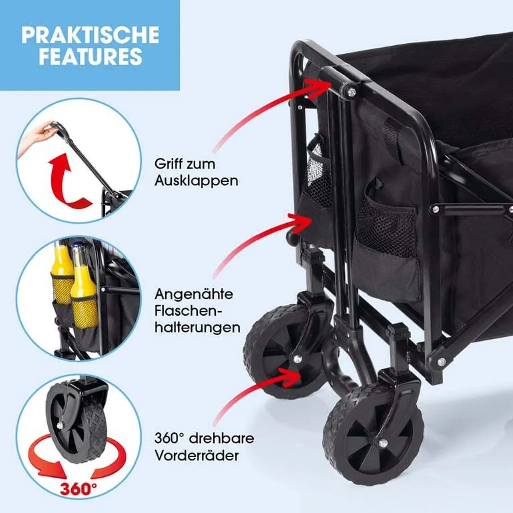 Chariot à pédales pliable EASYmaxx - Roues maniables et Noir mat