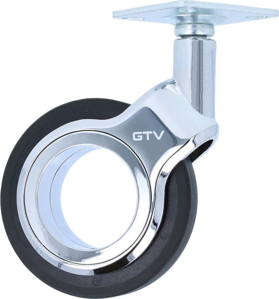 Hochwertige Design-Möbelrolle Möbeltransportrolle Metall-Rollenkörper Chrom glänzend Schwarz 75mm
