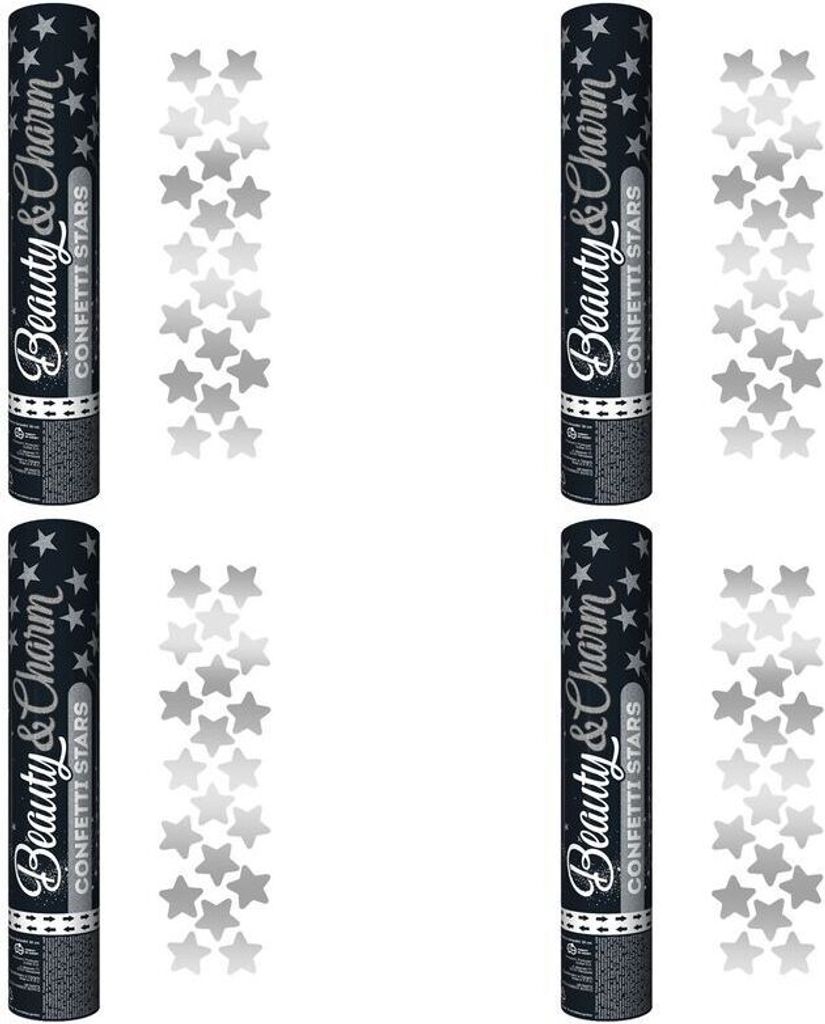 4 Konfettikanonen silber Sterne 30 cm