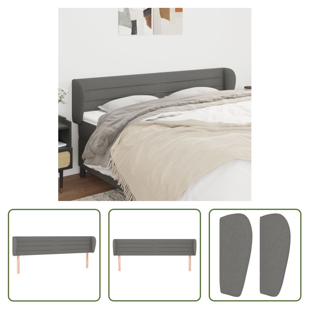The Living Store Kopfteil mit Ohren Dunkelgrau 163x23x78/88 cm Stoff